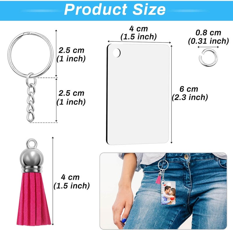 Modacraft 120Pcs Sublimation Keychain Blanks Bulk Set with Rectangle Sublimation Blanks Tassels Keychain Rings & Jump Rings for DIY Keychains Crafting - Image 5